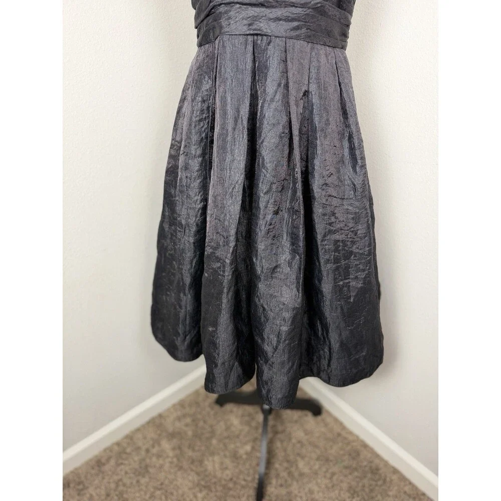 Adrianna Papell Black Halter Cocktail Dress Size 12 Pleated Satin Fit & Flare - Picture 7 of 13
